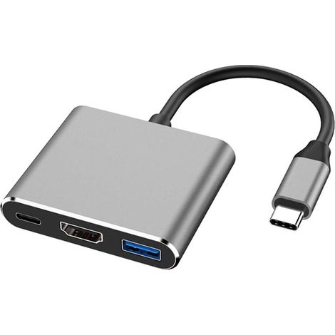 3-in-1 Usb-c-zu-hdmi-adapter, Usb-c-hub Zu Hdmi-4k-konverter Mit Usb-3.0-anschluss Und Usb-c-ladeanschluss, Kompatibel Mit Macbook Pro, Ipad Pro 2020/2018 (grau)