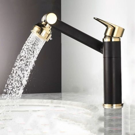 Klappbare Küchenarmatur, Warm- Und Kaltwasserarmatur Für Die Küchenspüle, Kreative Drehbare Klapparmatur Komplett Aus Kupfer - (schwarzgold)