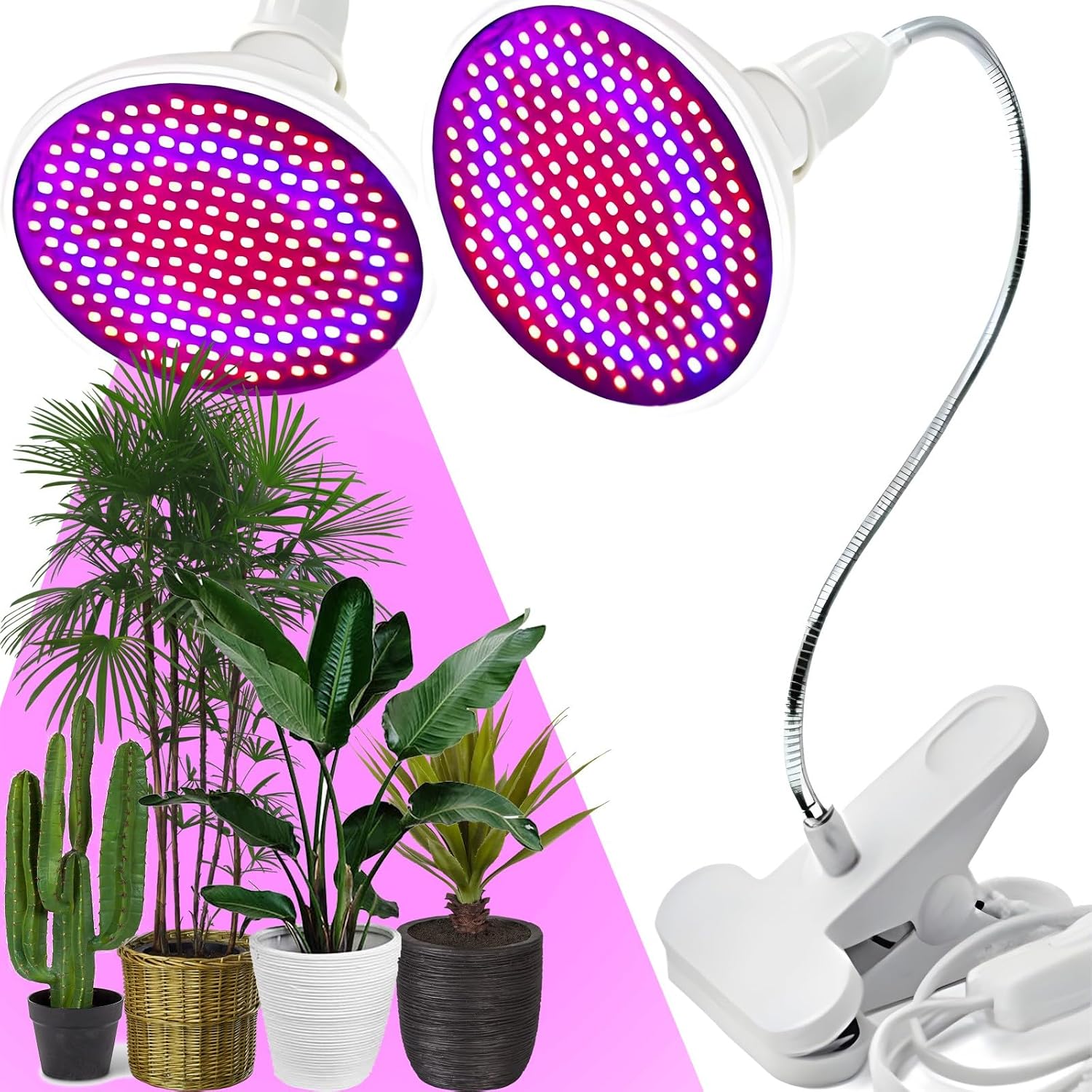 Lampe De Plante 200 Led, 20 W, Lampe De Croissance Spectre Complet Pour Plante, Durée De Vie Jusquà 50 000 Heures, Bras Flexible, Blanc