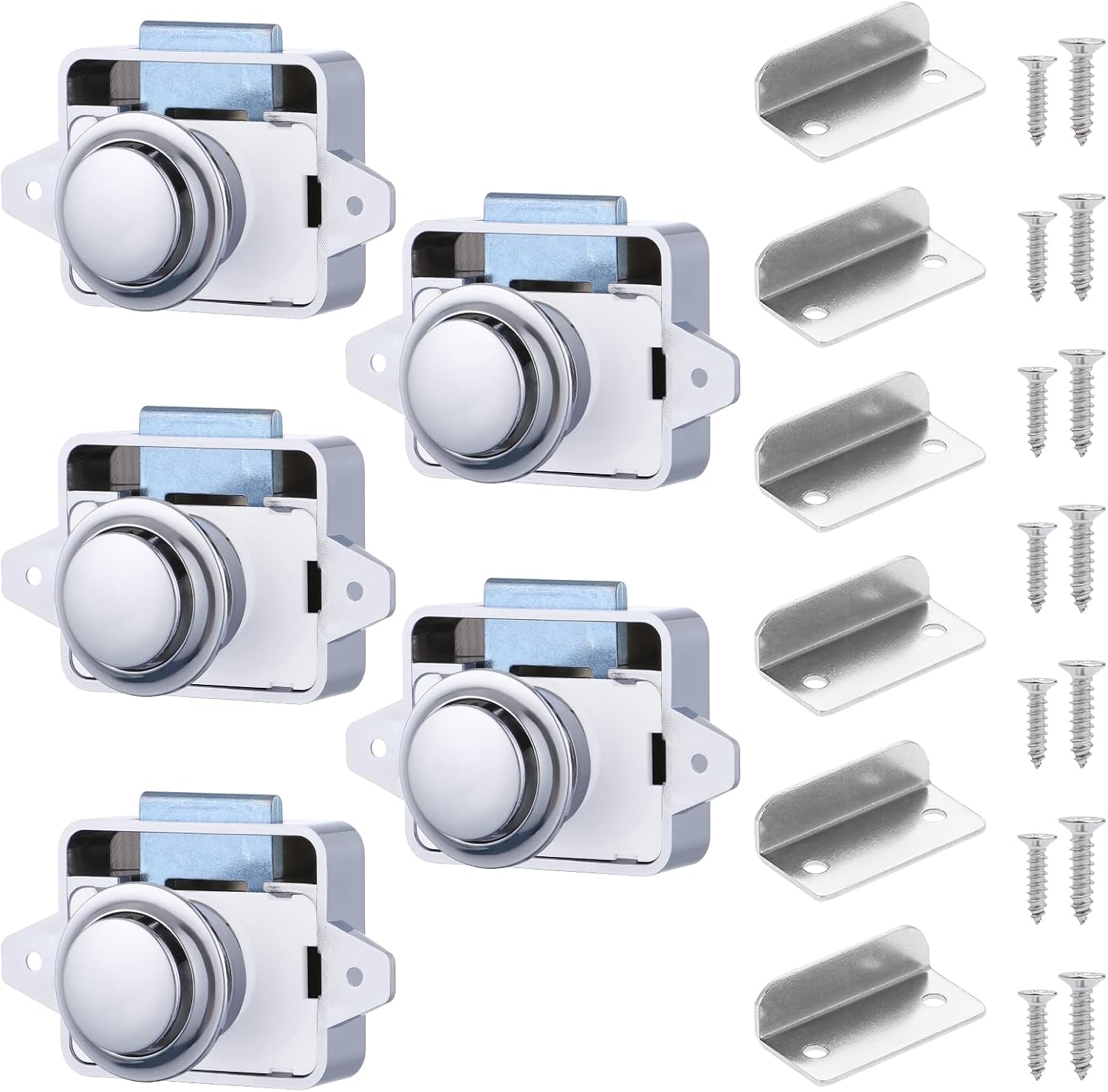 Lot De 5 Loquets À Bouton Poussoir, Serrures De Tiroir Pour Armoire, Serrure À Cliquet Sans Clé Pour Caravane, Camping-car, Van De Camping, Bateau, Chromé