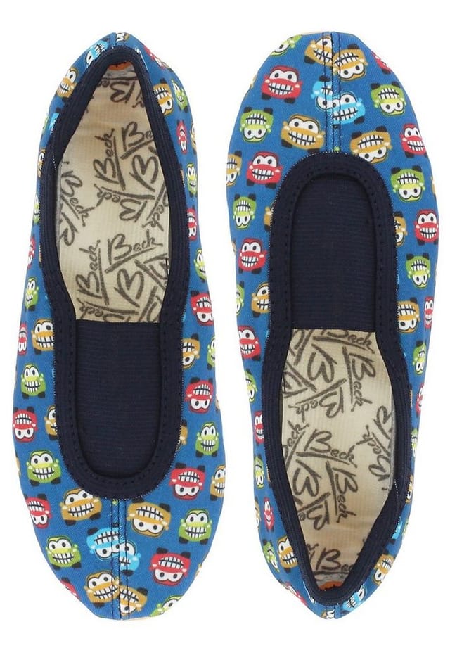 Beck Schläppchen Buzzer mit Ristgummi Gymnastikschuh (Barfußschuhe, für schmale Füße und kleine Kinder besonders geeignet, ab Gr. 18/19 verfügbar) atmungsaktive Baumwolle, rutschfeste Gummi-Sohle