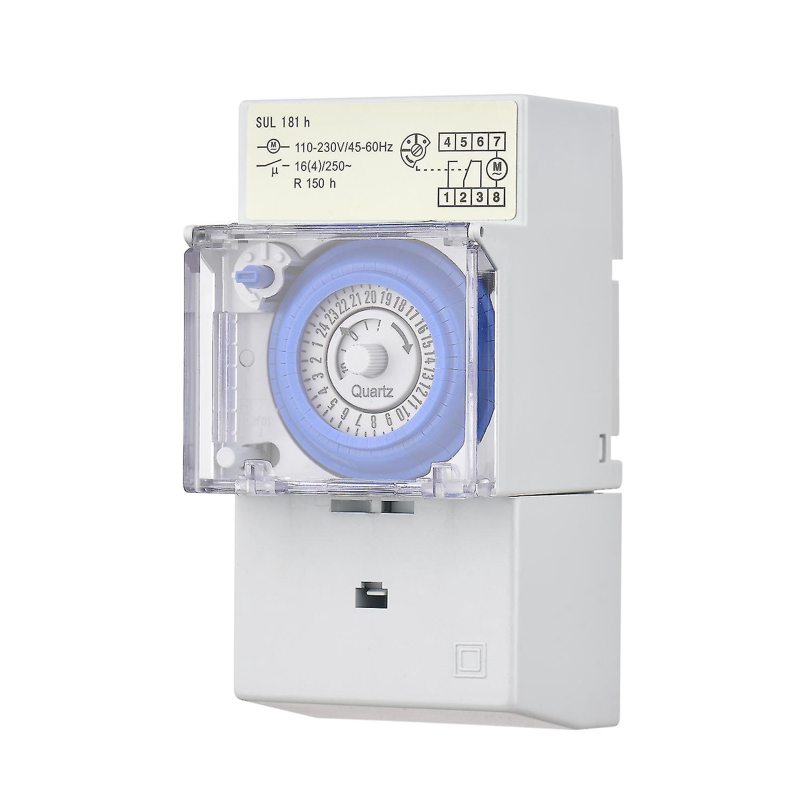 Mechanischer 24-stunden-timer, 110–230 V Ac, 30-minuten-intervall, 48 Ein-/ausschaltzyklen, Programmierbar, Din-schienenmontage, Relais – Sul181h Ac110–230v