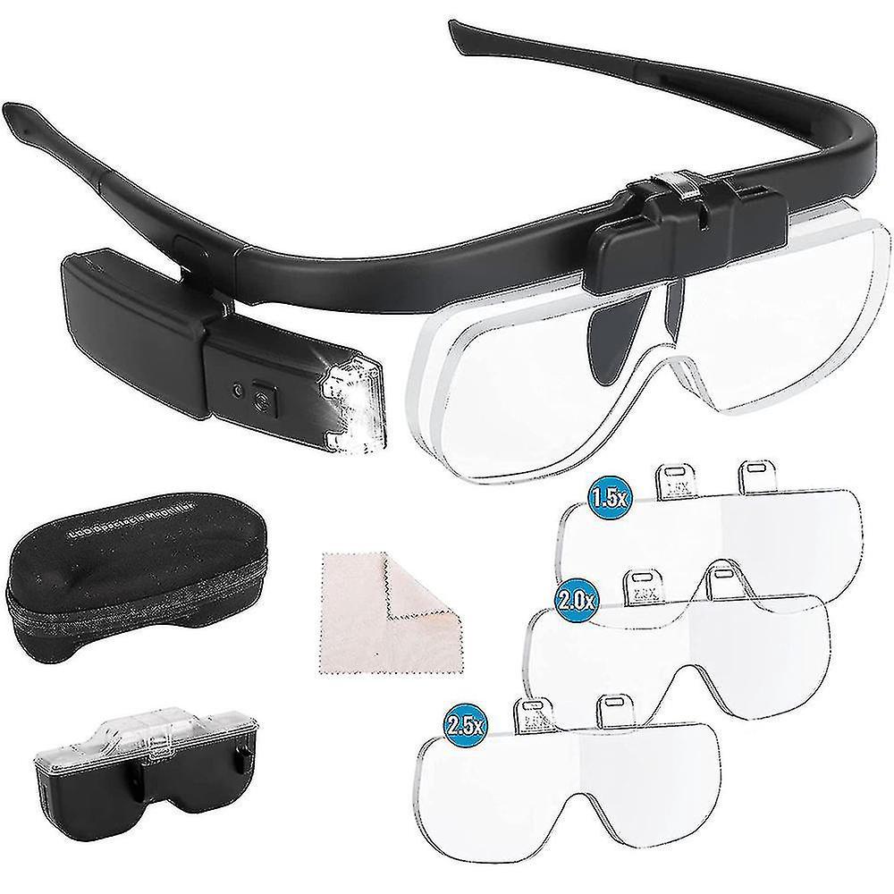 Wiederaufladbare Led-vergrößerungsbrille Mit 3 Abnehmbaren Linsen