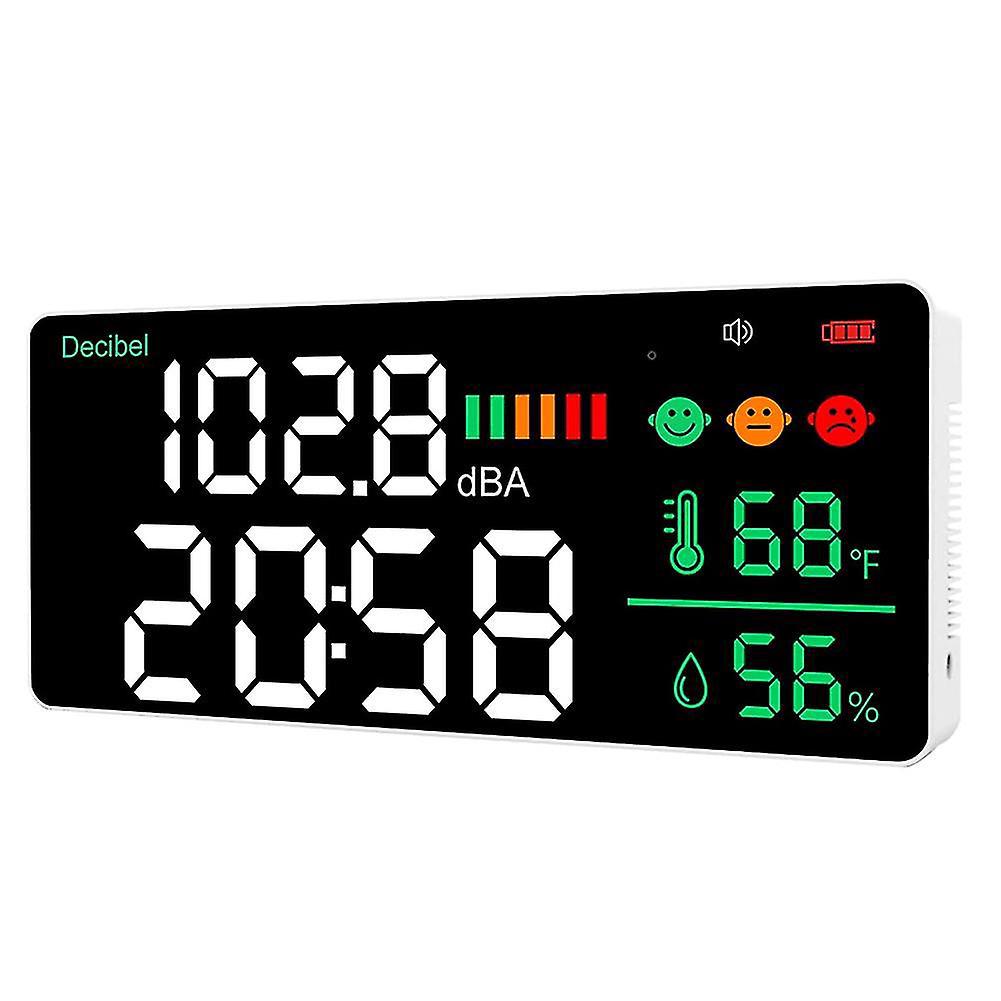 Wandmontiertes Schallpegelmessgerät Mit Dezibelanzeige, Messbereich 30-130 Db, 11-zoll-led-bildschirm, Zeigt Schallpegel, Zeit Und Temperatur An.