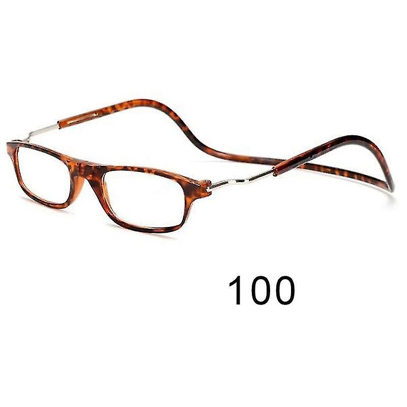Flexible, Faltbare Und Verstellbare Magnetische Lesebrille Zum Umhängen, Klare Gläser, 100 Dioptrien Korrektur, Leopardenmuster.