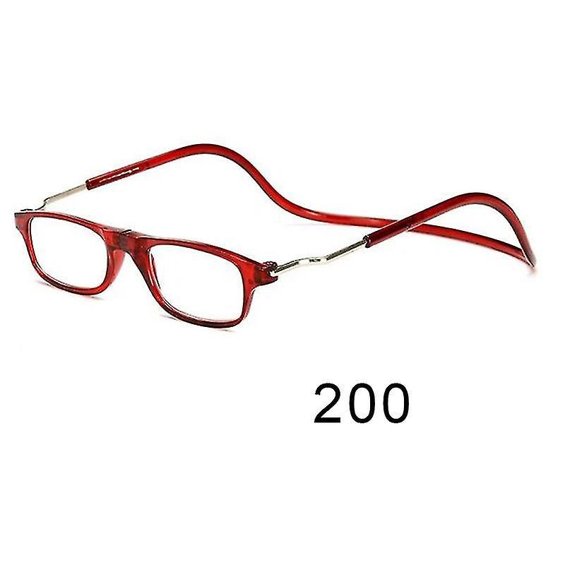 Flexible, Faltbare Und Verstellbare Magnetische Lesebrille Zum Umhängen – 200 Dioptrien – Rot