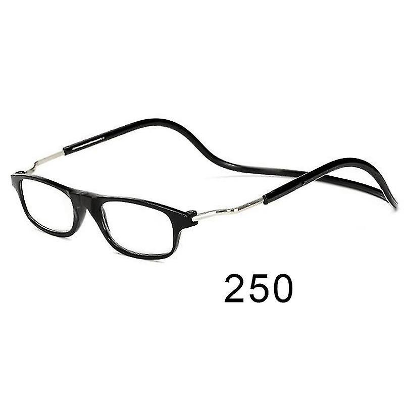Flexible, Faltbare Und Verstellbare Magnetische Lesebrille Zum Umhängen – 250 Dioptrien – Schwarz
