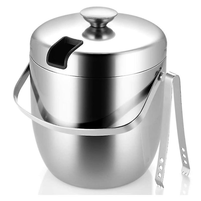 2,8-liter-eiskübel, Doppelwandiger, Isolierter Edelstahl-eiskübel Mit Deckel Und Edelstahl-eiszange, Weinkühler Mit Großem Fassungsvermögen.
