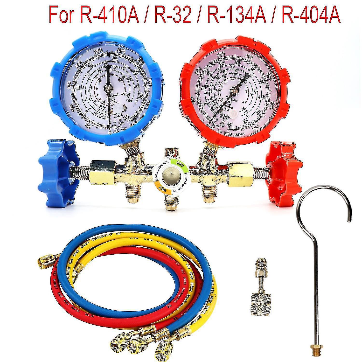 Manometer Für Die Kältemittel R410a, R32, R404a Und R134a Klimaanlagen-set Mit Schlauch Und Haken.