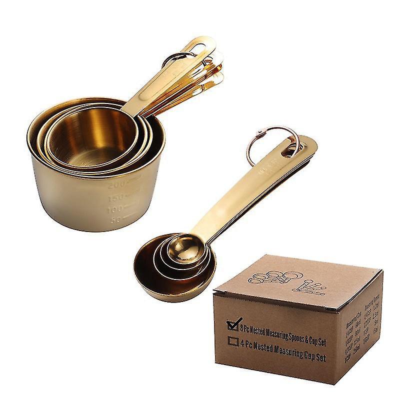 Professionelle Messbecher Aus Edelstahl (8-teiliges Set, Gold) – Set Mit 8 Messbechern Und -löffeln Aus Metall Für Die Traditionelle Küche – Professioneller Edelstahl