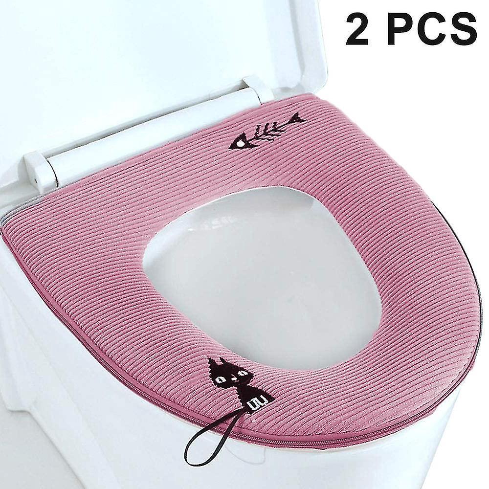 Set Mit 2 Toilettensitzbezügen Mit Reißverschluss, Waschbar, Dunkelrot.