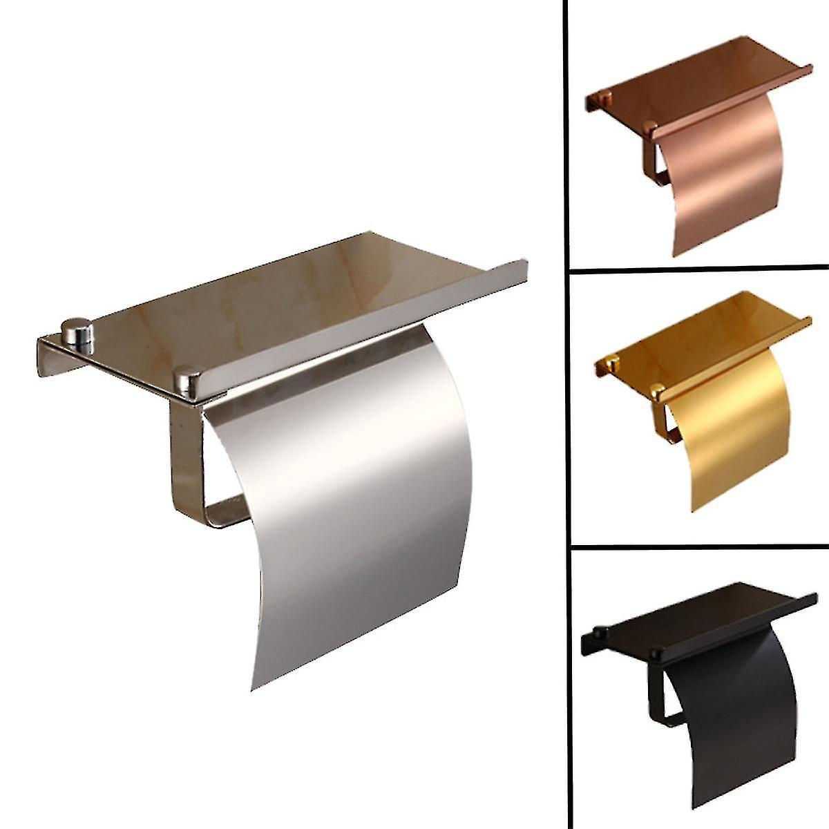 Toilettenpapierrollenhalter Mit Ablage, Aus Goldfarbenem Edelstahl.