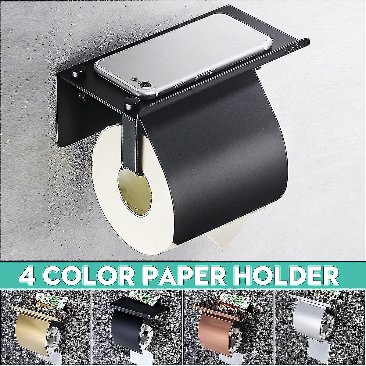 Toilettenpapierrollenhalter Mit Ablage, Aus Schwarzem Edelstahl.