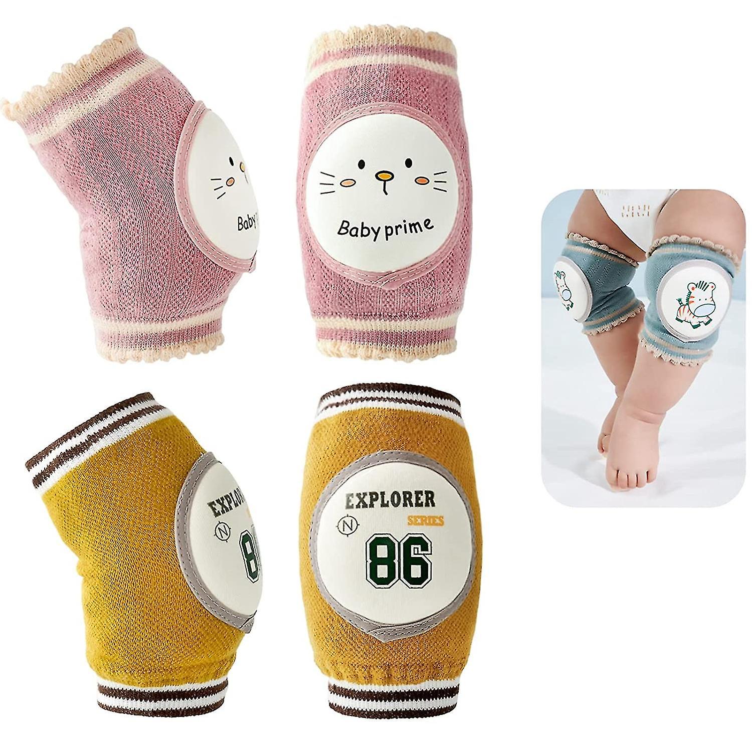 Set Mit 2 Paar Rutschfesten Baby-knieschonern, Unisex-knieschoner, Atmungsaktiv Und Bequem, Für Sicheres Laufen Für Kleinkinder (rosa Und Gelb).
