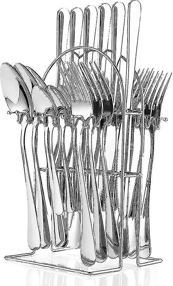 Silberfarbenes Besteckset. 24-teiliges Set Aus Edelstahl, 6 Tafelmesser