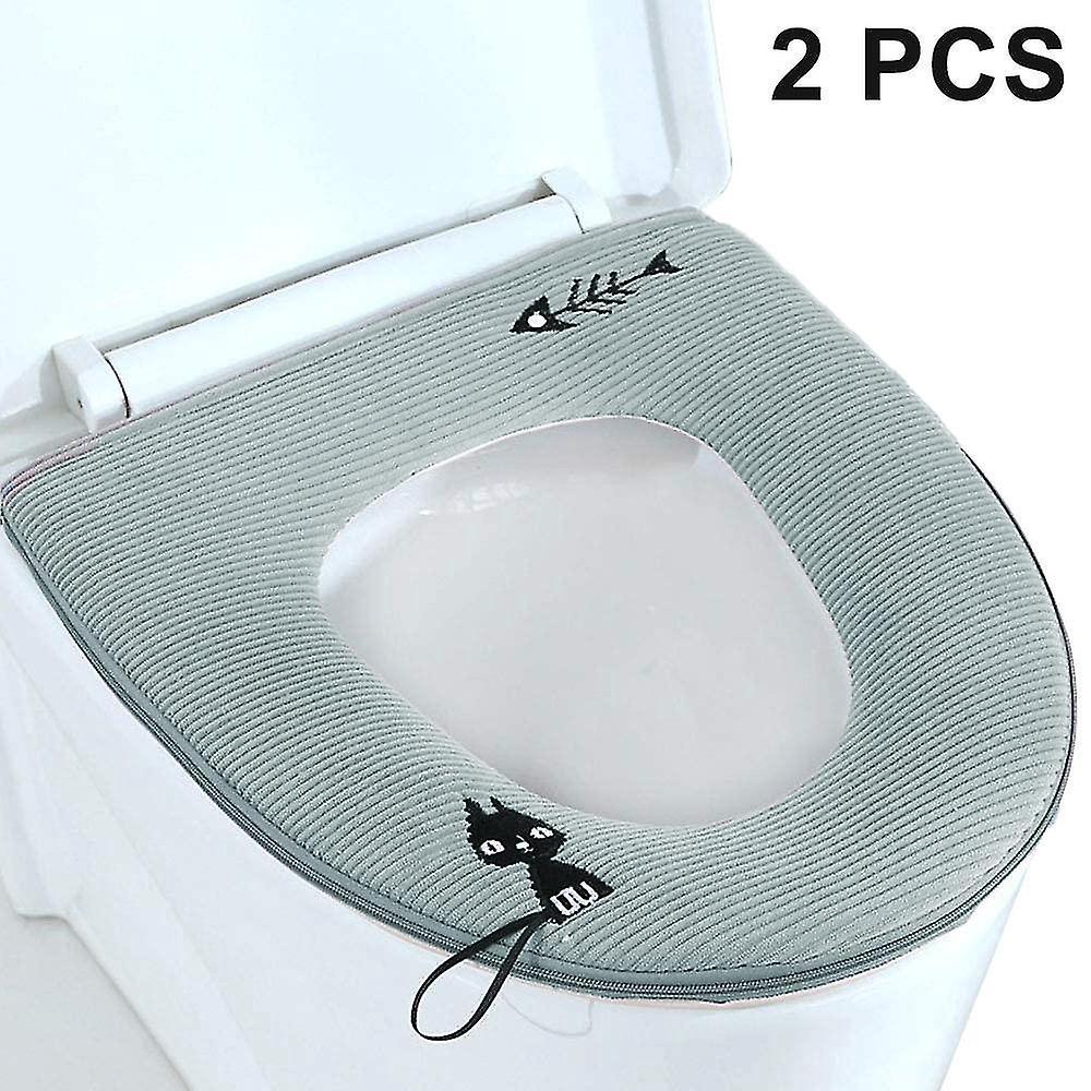 Set Mit 2 Toilettensitzbezügen Mit Reißverschluss, Waschbar, Graue Farbe.