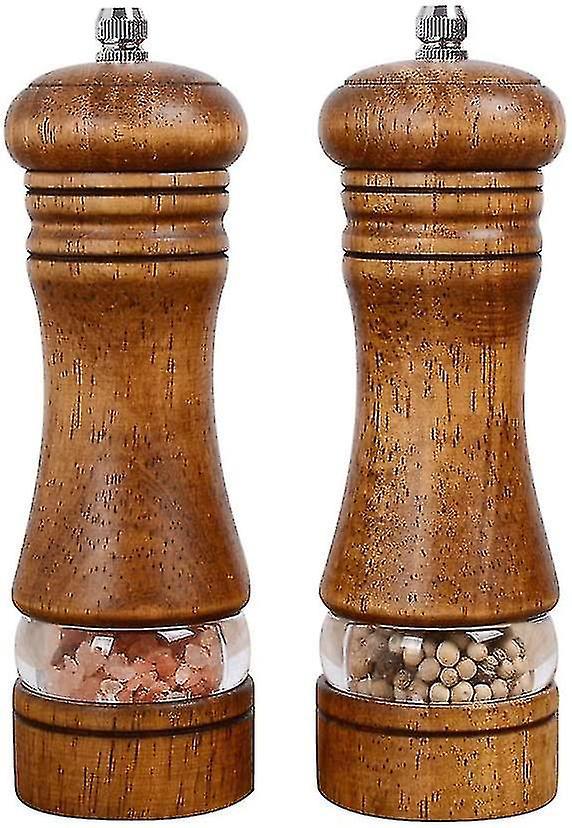 Set Aus 2 Manuellen Pfeffer- Und Salzmühlen, Verstellbare Pfeffermühle Aus Holz