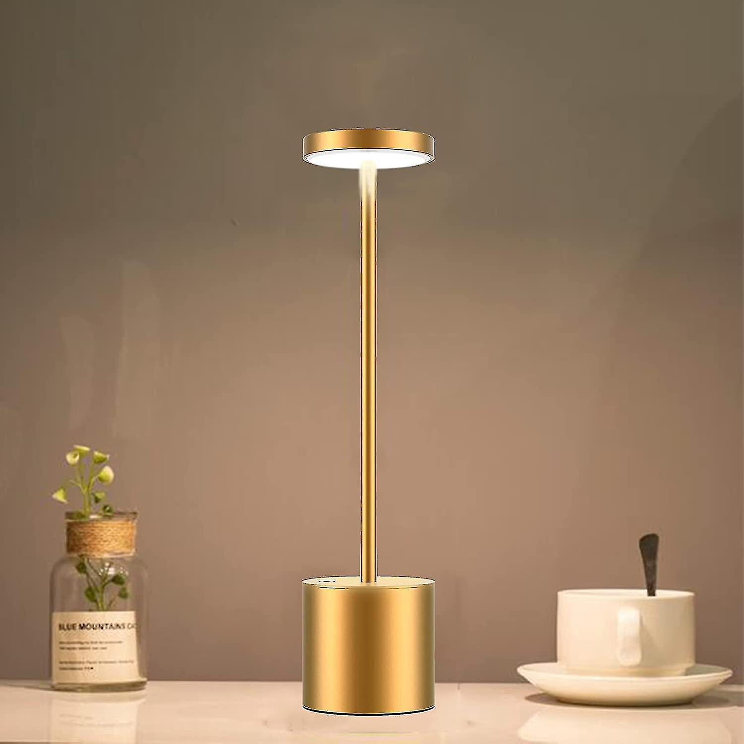 Usb-wiederaufladbare Kabellose Tischlampe, Goldene Nachttischlampe