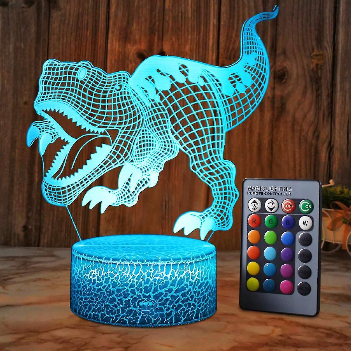3d-dinosaurier-illusionslampe Für Jungen, 16 Farben, Fernbedienung, Smart-touch-nachtlicht, Ideales Geschenk