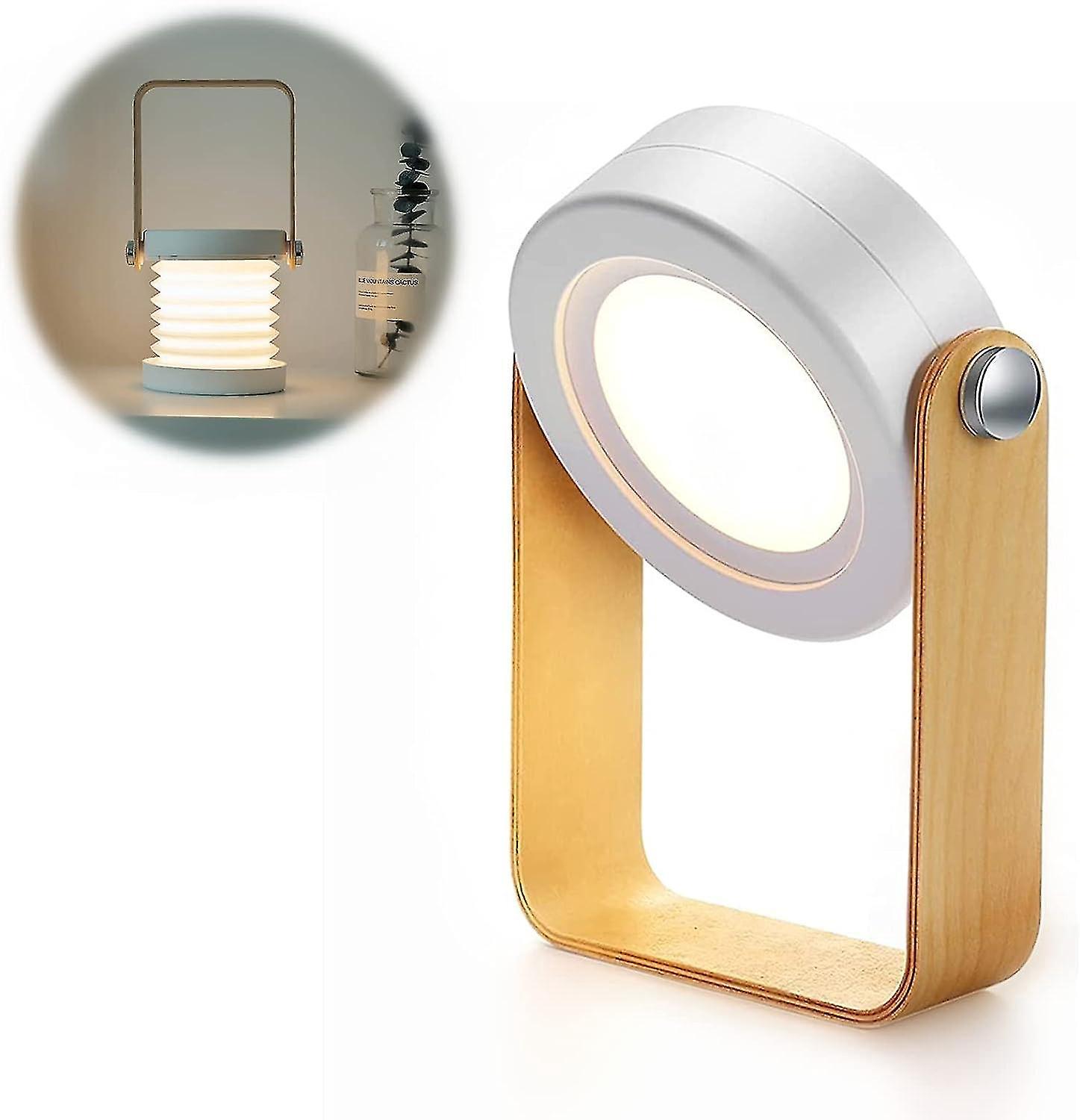 Schreibtischlampe, Tragbare, Faltbare Teleskop-nachtleuchte, Led-leselampe Mit Holzgriff, 3 Einstellbare Helligkeitsstufen, Usb-ladeanschluss, Augenschutz (
