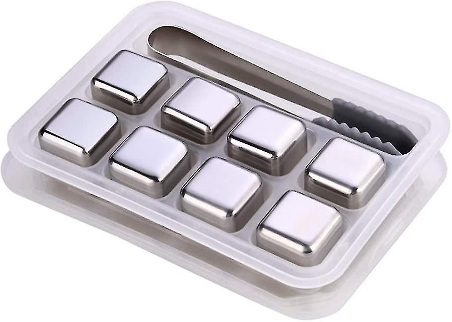 Luxuriöses Geschenkset – 8 Wiederverwendbare Edelstahl-eiswürfel Mit Barkeeperzange