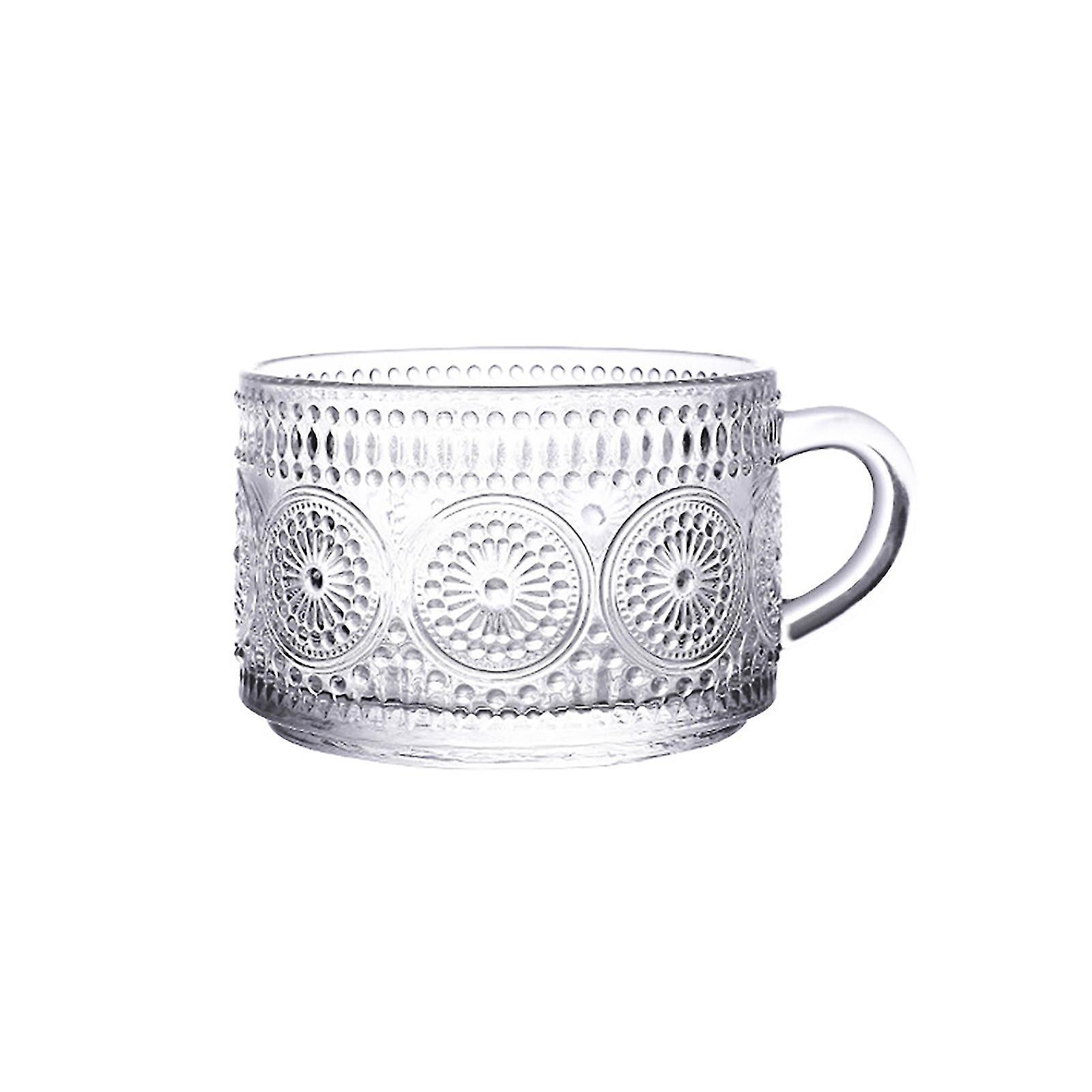 Vintage-kaffeebecher Aus Glas, 400 Ml, Klares, Geprägtes Glas Mit Henkel, Ideal Für Latte Macchiato, Milch, Müsli Und Andere Getränke. Weiß.