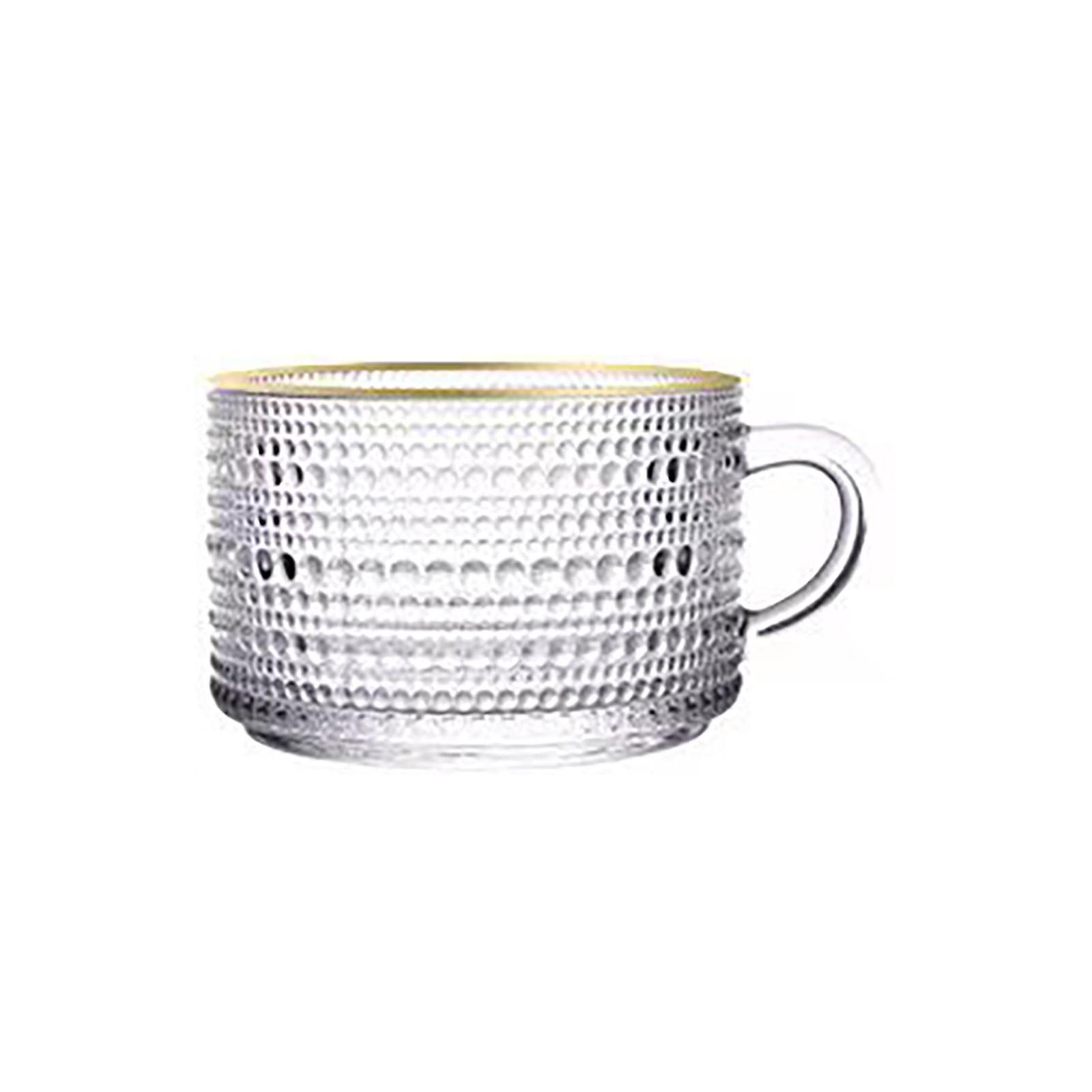 Vintage-glasbecher, 417 Ml (14/14,6 Oz), Klares, Geprägtes Glas Mit Henkel, Ideal Für Latte Macchiato, Milch, Müsli Und Andere Getränke. Farbe: Gold.
