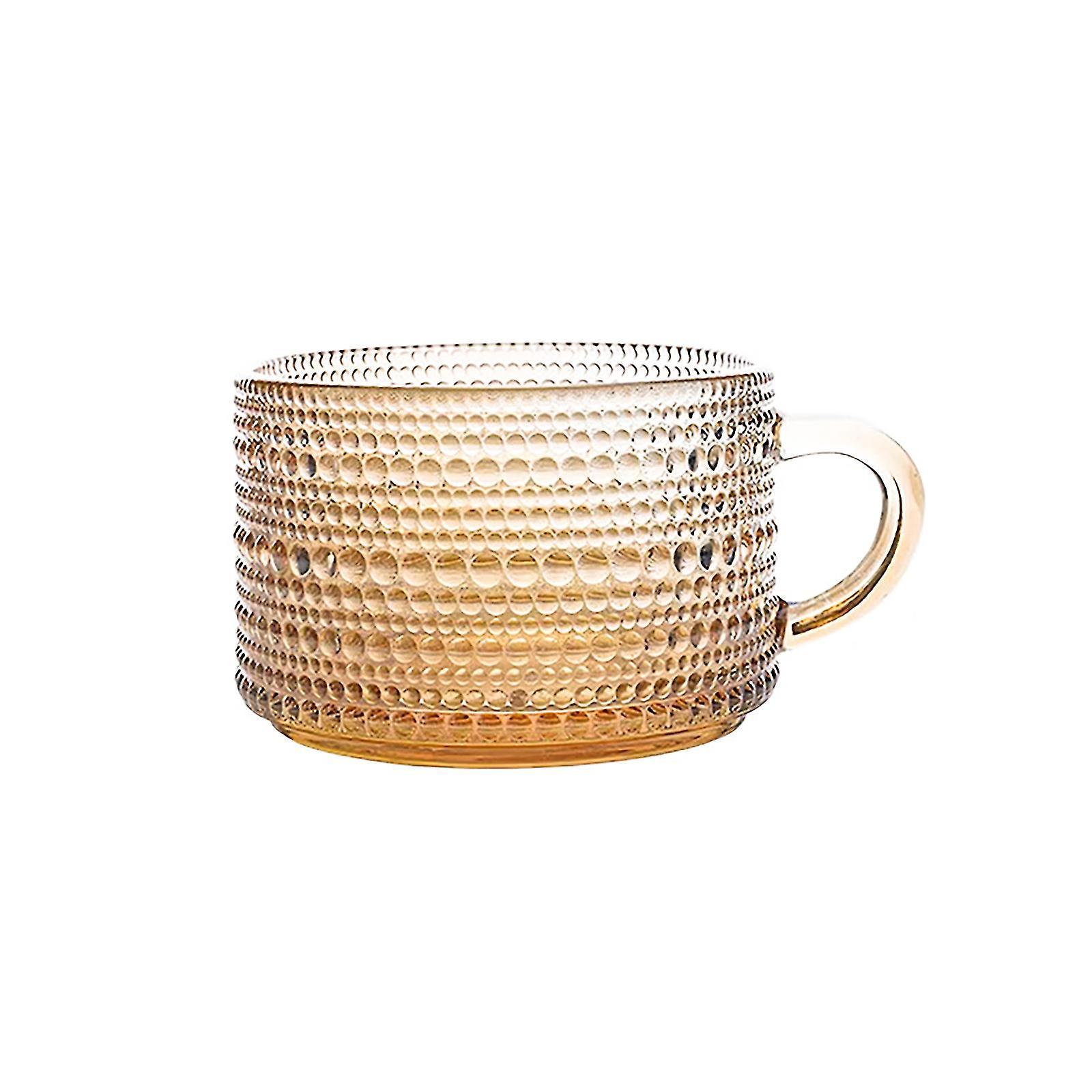 Vintage-kaffeebecher Aus Glas, 417 Ml (14/14,6 Oz), Klares, Geprägtes Glas Mit Henkel, Ideal Für Latte, Milch, Müsli Und Andere Getränke.