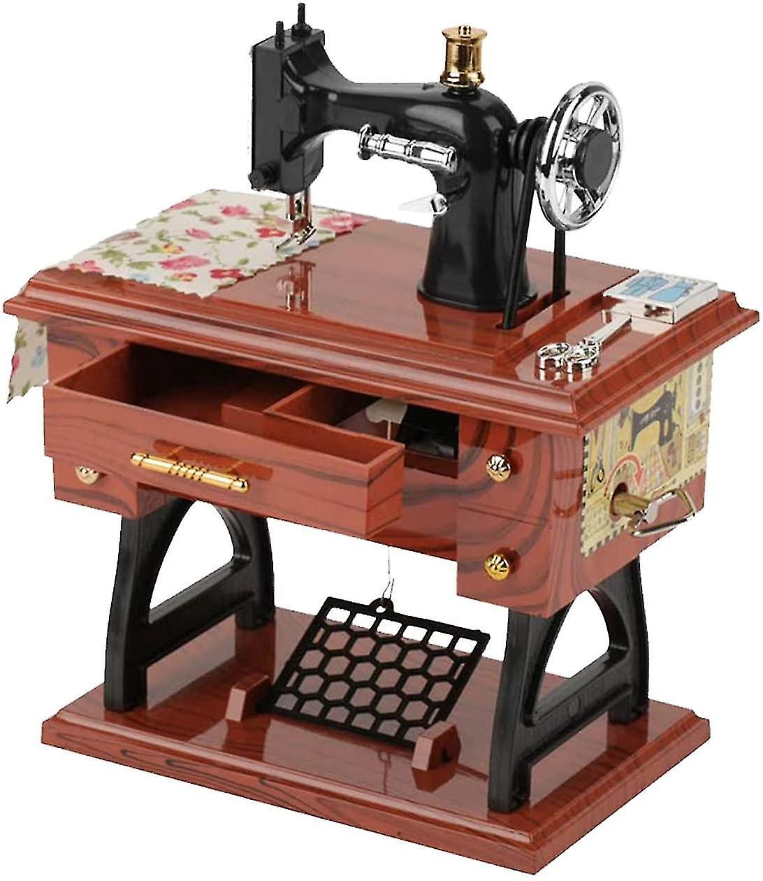 Miniatur-nähmaschine Mit Pedalspieluhr Im Vintage-retro-stil, Zum Aufstellen Auf Einem Tisch Oder Schreibtisch, Mit Uhrwerkmechanismus, Zur Innendekoration.
