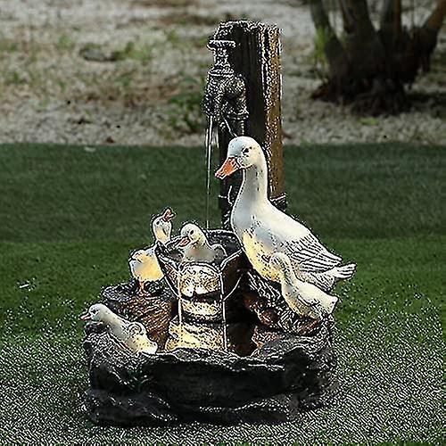 Solarbetriebener Eichhörnchen-enten-brunnen, Harzstatue, Wasserdruckskulptur Zur Gartendekoration.