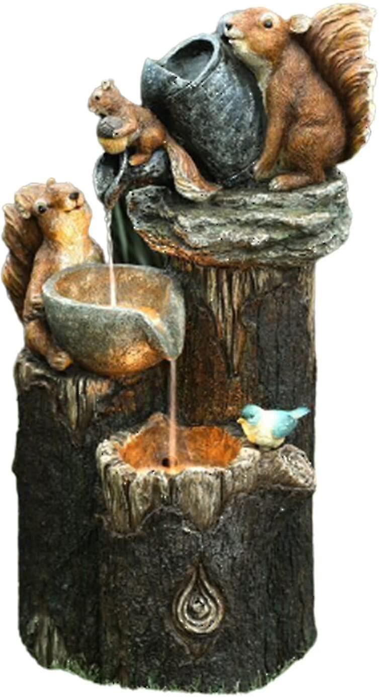 Solarbetriebener Springbrunnen In Form Eines Eichhörnchens Und Einer Ente, Kunstharzskulptur, Zur Gartendekoration.