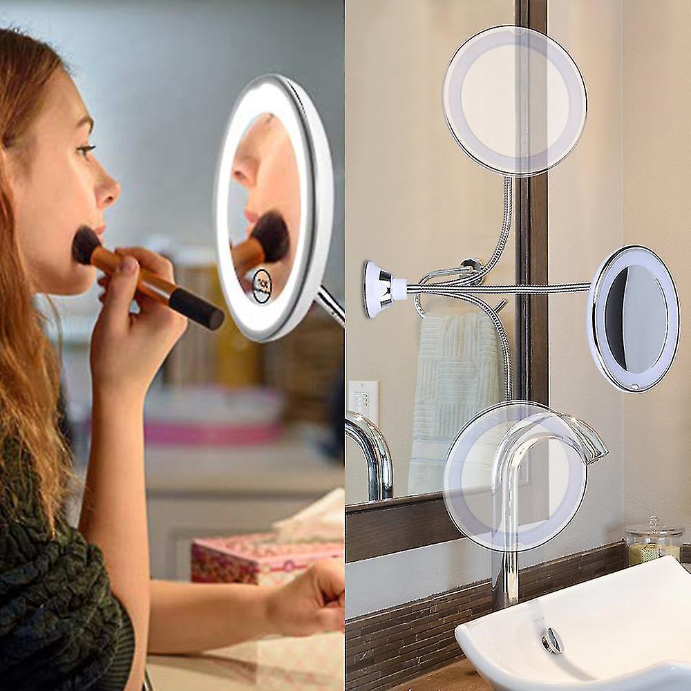 Flexibler Schwanenhals-badezimmerspiegel Mit 10-facher Vergrößerung Und Led-beleuchtung