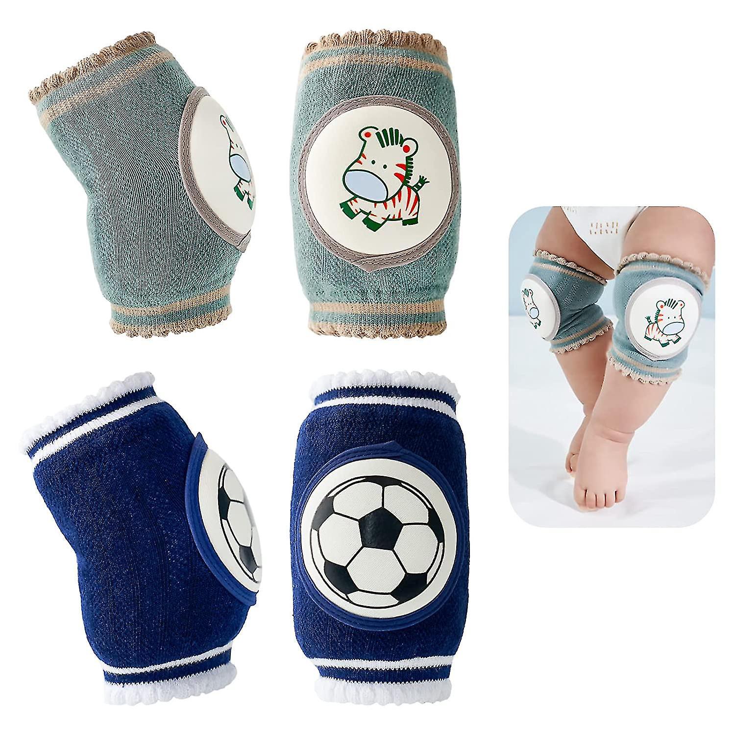 Set Mit 2 Paar Rutschfesten Baby-knieschonern, Unisex-knieschützer, Atmungsaktiv Und Bequem, Ideal Für Kleinkinder Beim Laufenlernen. Mit Zebra- Und Fußballmotiven.