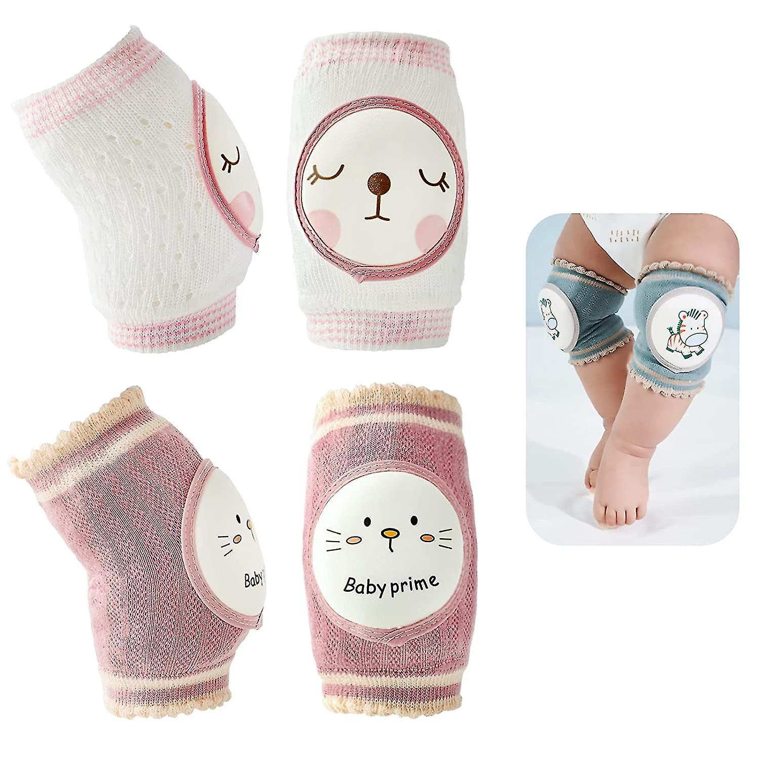 Set Mit 2 Paar Rutschfesten Baby-knieschonern, Unisex-knieschoner, Atmungsaktiv Und Bequem, Weiß Und Rosa.