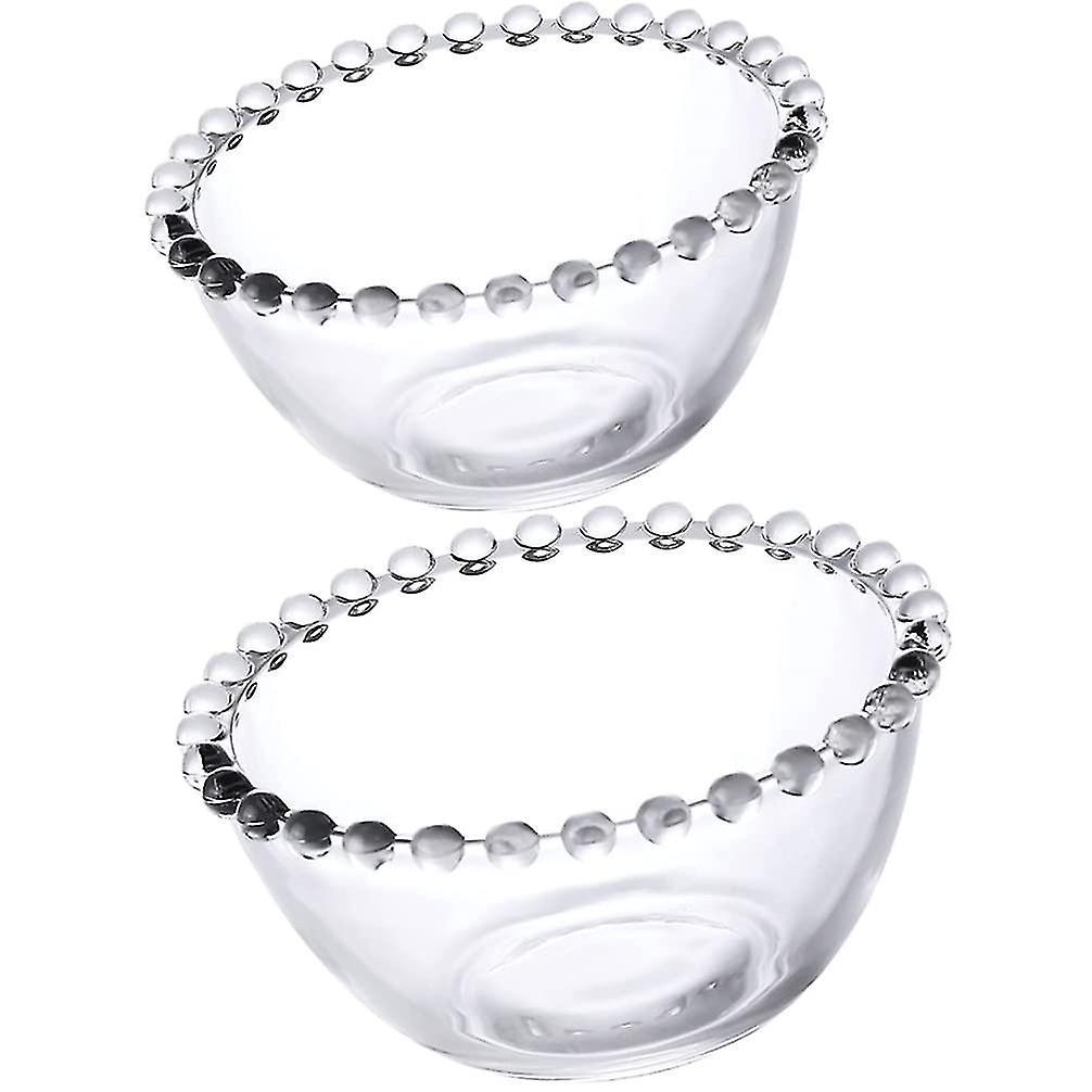 Set Bestehend Aus 2 Obstschalen Aus Glas Mit Perlenbesetztem Rand, Einer Transparenten Servierschüssel, Einer Salatschüssel, Einer Dessertschüssel, Einer Würfelschale Sowie Tellern Zum Vorbereiten Von