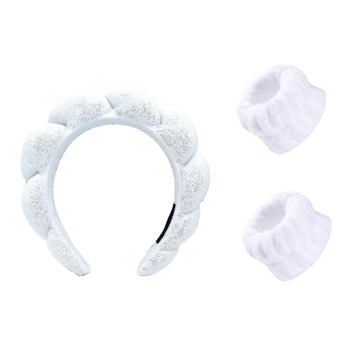 Set Mit 3 Spa-stirnbändern Inklusive Handgelenktüchern, Haargummis/gesichtsreinigungs-stirnbändern, W-white Hautpflege-stirnbändern