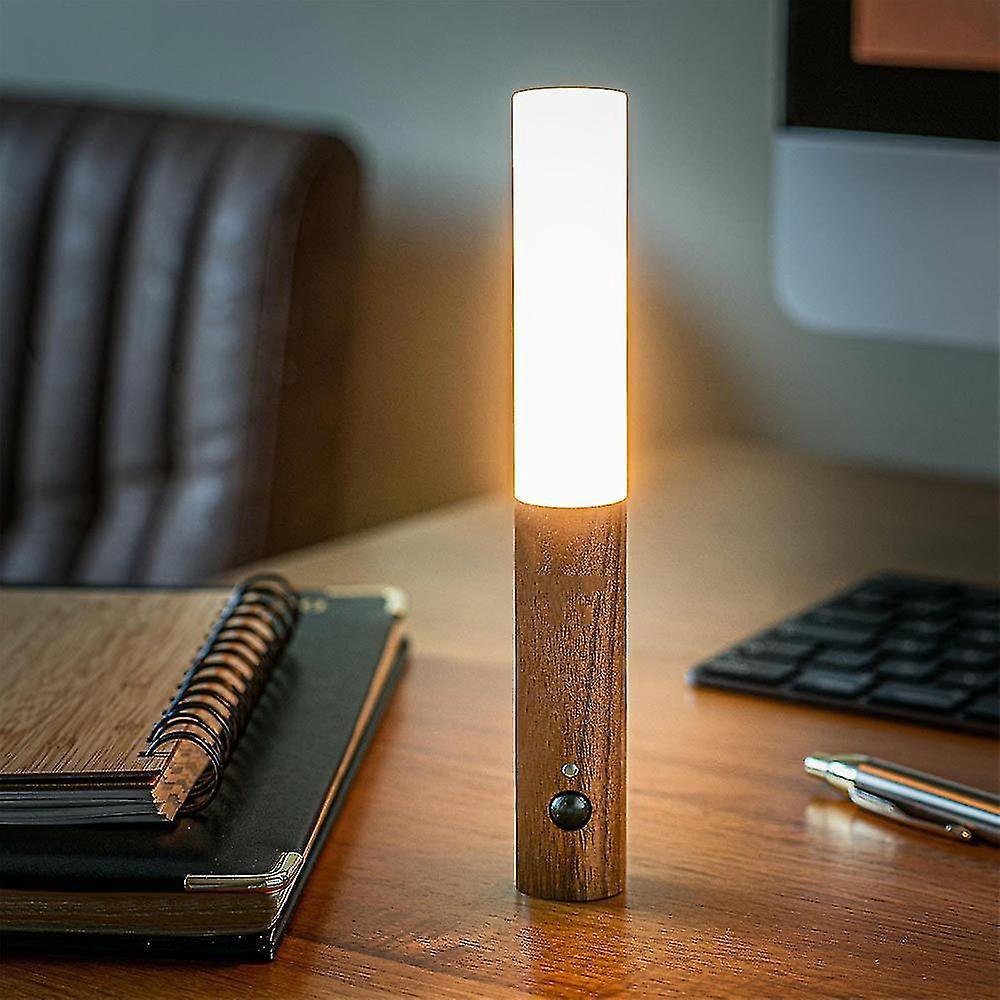 Kabellose Led-schreibtischlampe Mit Bewegungssensor, Magnetfuß Und Usb-ladeanschluss, Walnussfarben