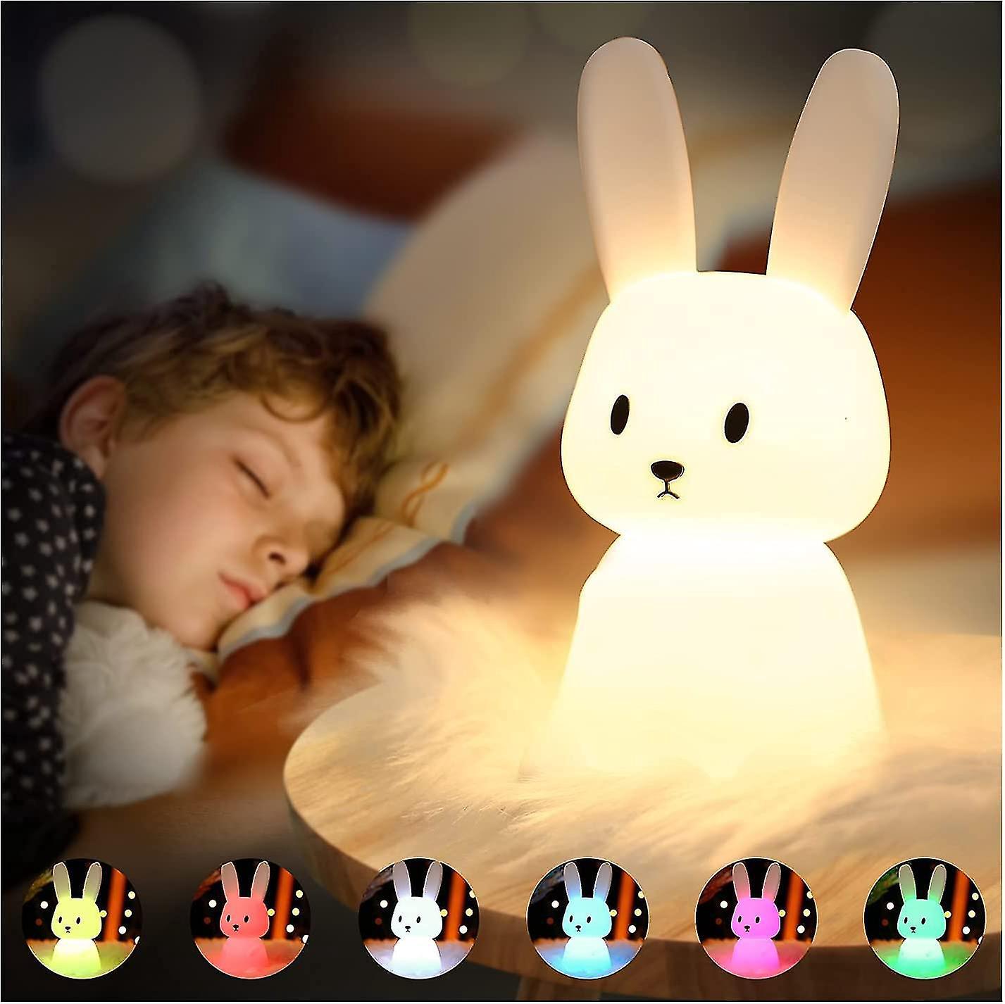 Niedliches Hasen-nachtlicht Fürs Kinderzimmer, Tragbares Silikon-nachtlicht Für Kleinkinder, Sanfte Nachttischlampe, Kawaii-dekoration, Farbwechsel Per Knopfdruck