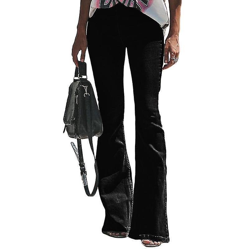 Damen-bootcut-jeans, Stretch-denimhose, Mittelhoch Geschnittene Schlaghose – Größe M – Schwarz