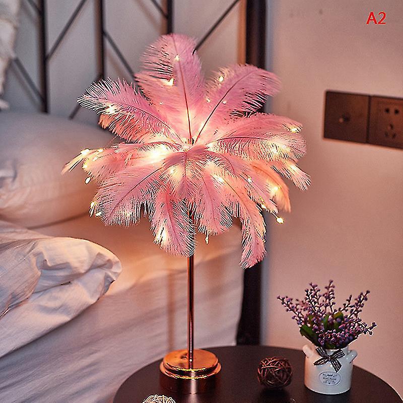 Led-tischlampe In Federform, Kleines Nachtlicht, Herzförmige Nachttischlampe Für Mädchenzimmer – 1 Stück – Rosa