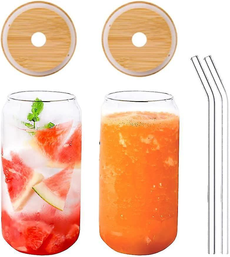 Set Mit 2 Wiederverwendbaren Boba-bechern Mit Bambusdeckeln Und Glasstrohhalmen, 550 Ml/400 Ml – 400 Ml