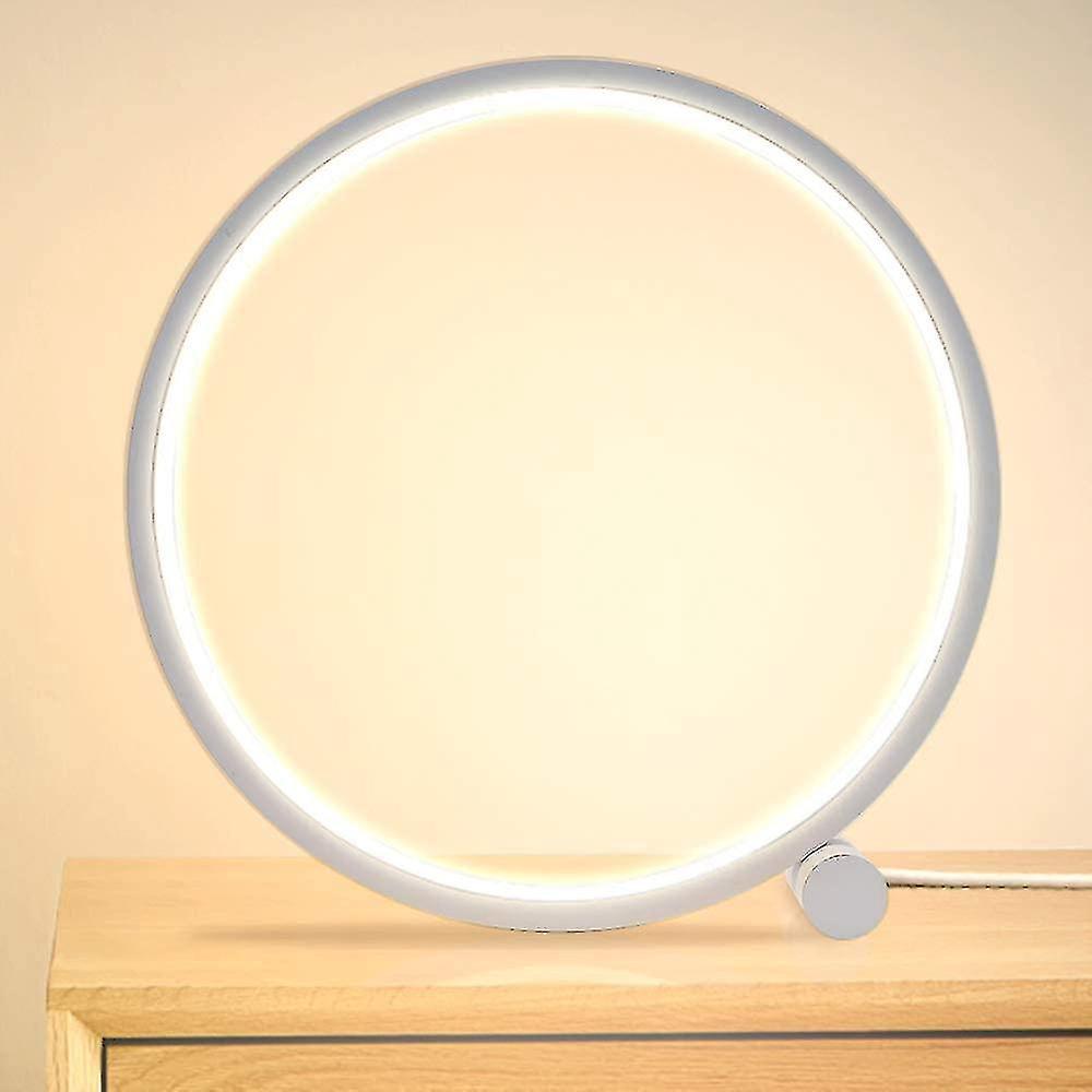 Berührungsempfindliche Led-ring-nachttischlampe, Dimmbar, 3 Farben, 10 Helligkeitsstufen, Metallic-weiß