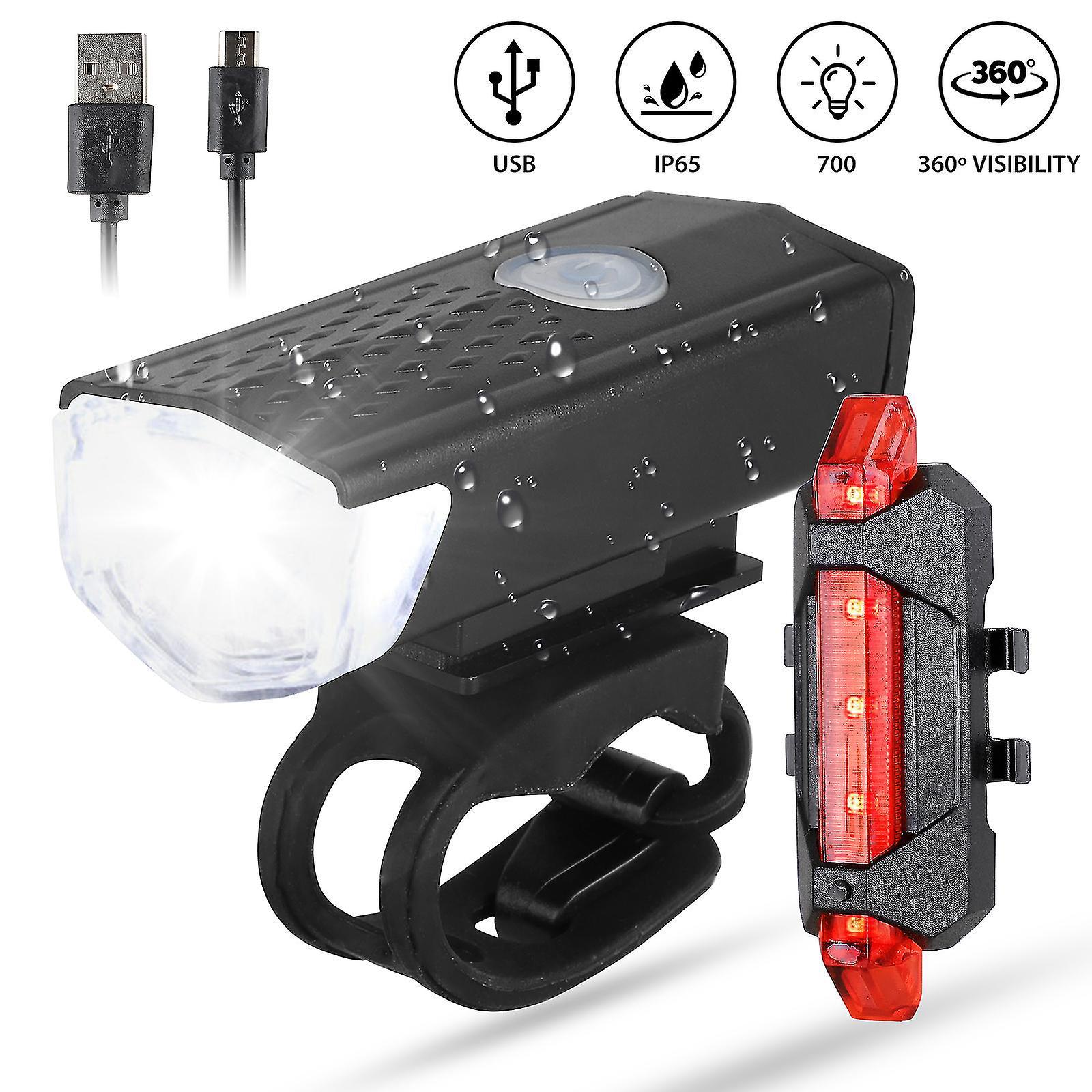 Usb-wiederaufladbares Fahrrad-vorder- Und Rücklichtset, Ultrahelle Beleuchtung, Wasserdichte Led-fahrradlichter Vorne Und Hinten, Schnellverschluss-sicherheitssystem.