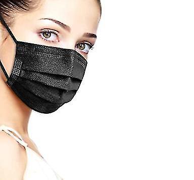 Schwarze Einweg-gesichtsmasken, 3-lagig, Mit Filter Und Ohrschlaufen (50 Stück)