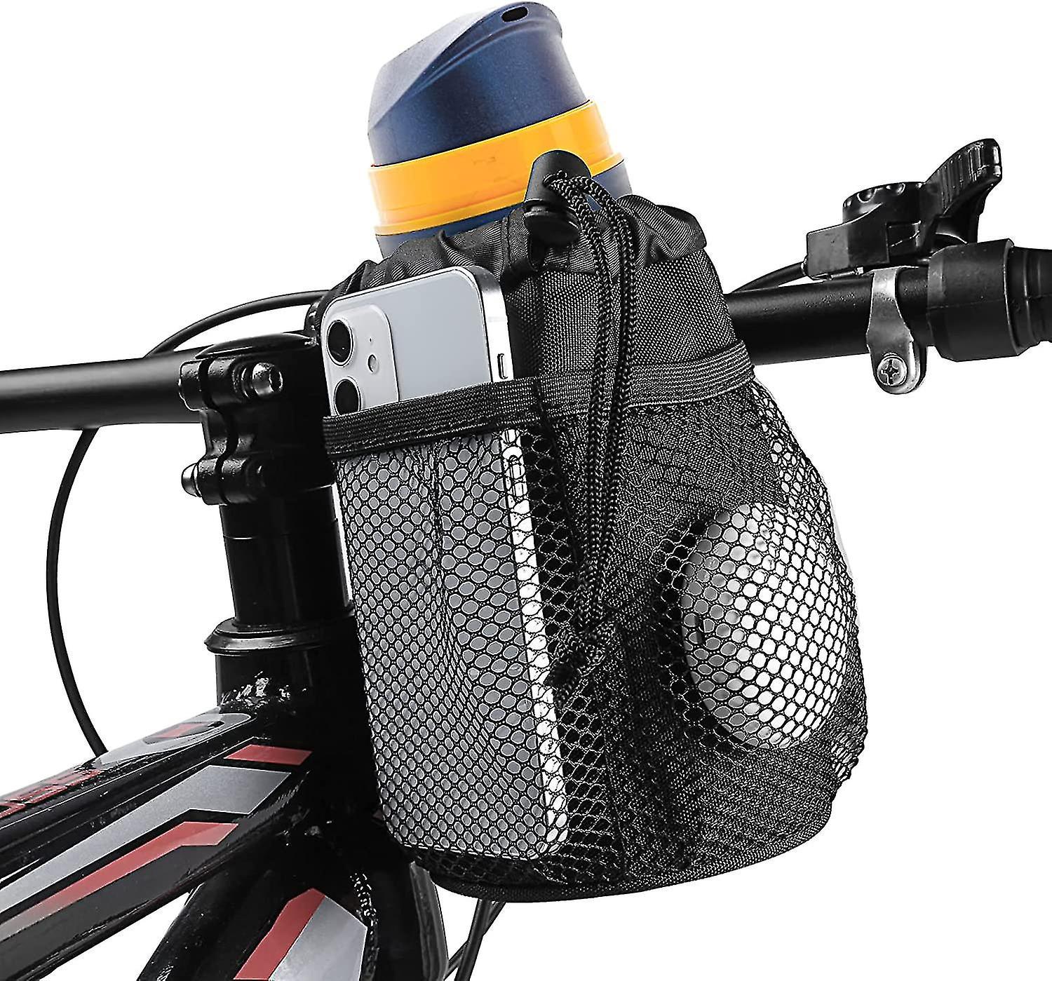 Fahrrad-getränkehalter, Lenker-getränkehalter Mit Netztaschen Und Handytasche, Verstellbar, Für Citybikes, Schwarz.