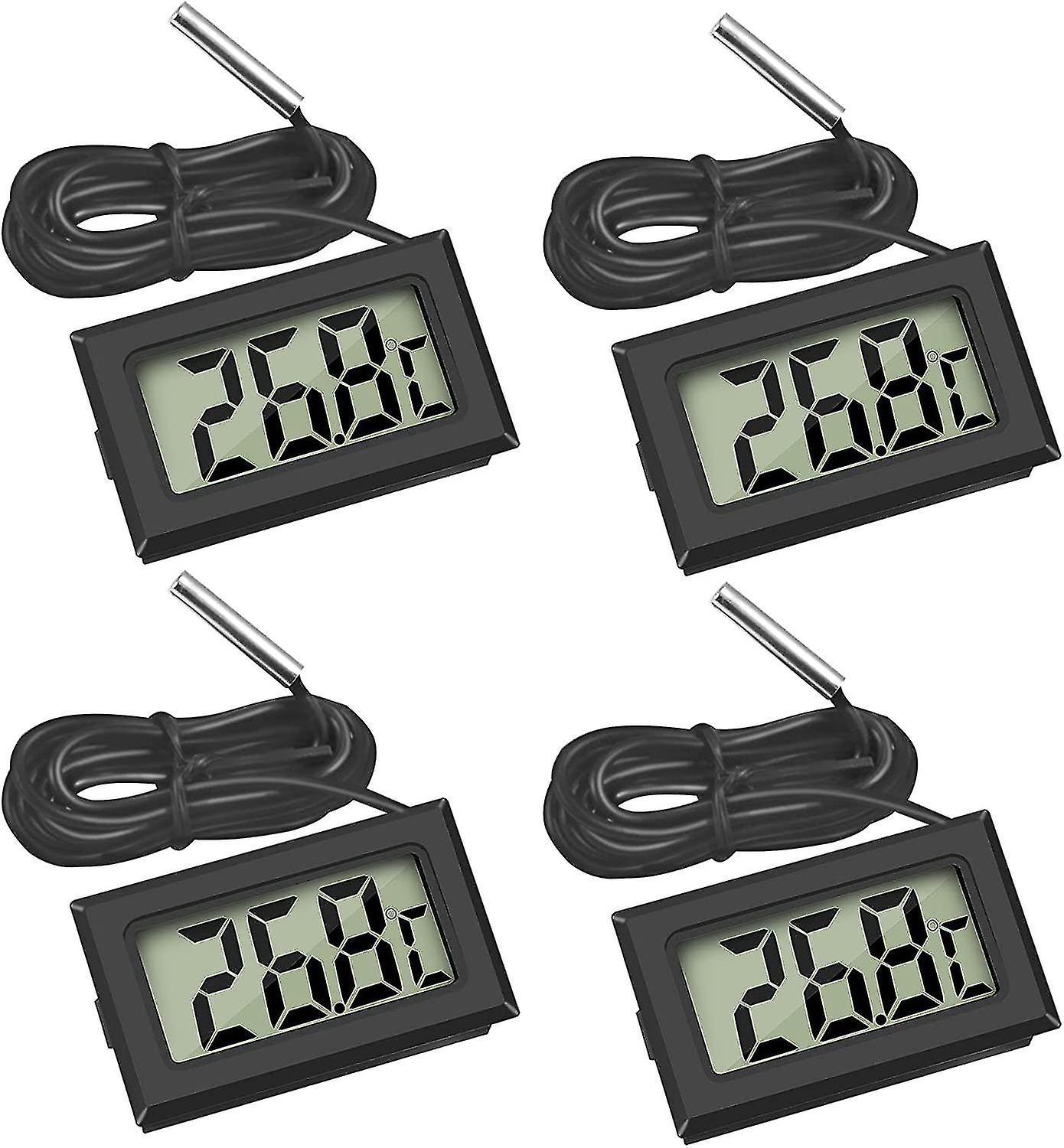 Mini-lcd-digitalthermometer Mit Temperaturfühler Für Kühlschrank, Gefrierschrank Und Aquarium (4x Schwarz)