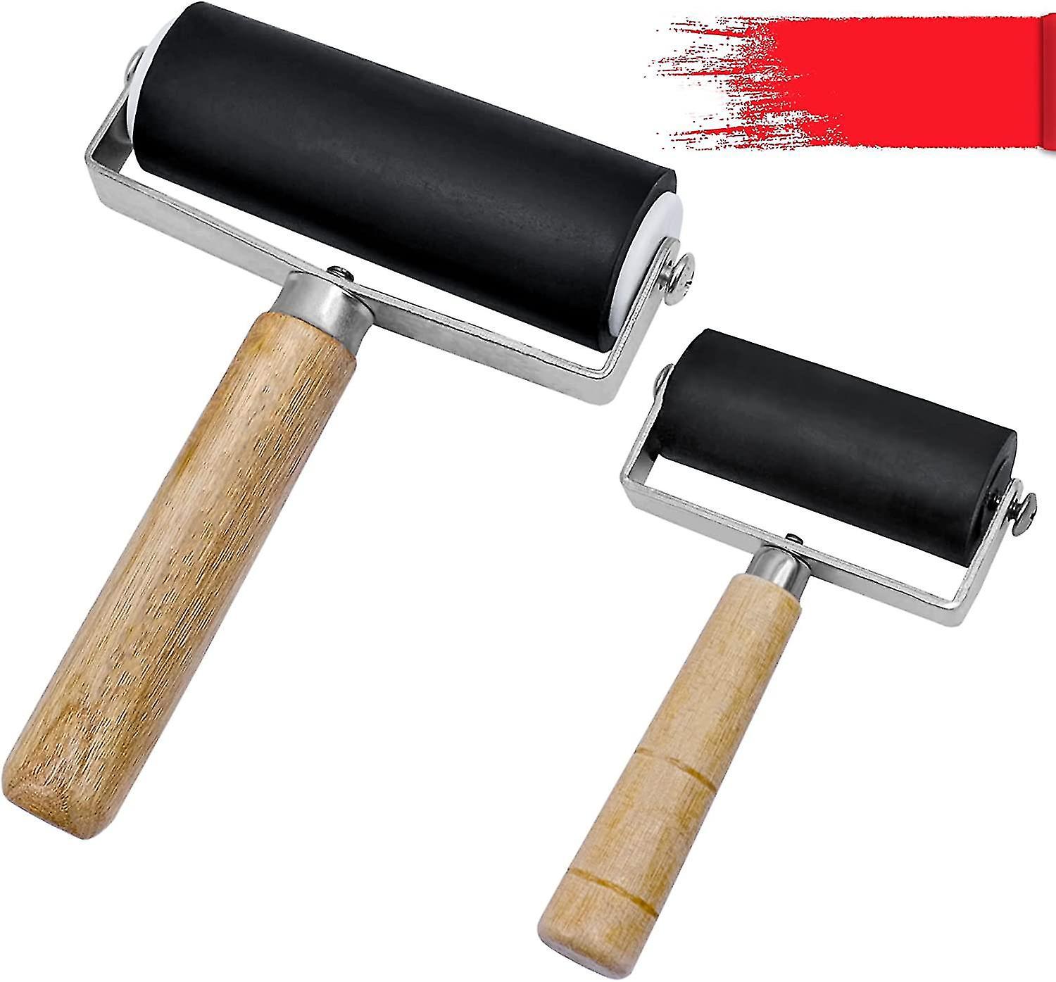 Gummiwalze, 10 Cm (4 Zoll) Walze Und 6 Cm (2,4 Zoll) Walze, Handwerkzeug Zum Gravieren, Malen Und Basteln (schwarz, 2er-set)