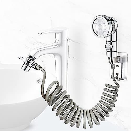 Duschset Für Waschbecken, Duschkopf, Teleskopschlauch, Ideal Zum Haarewaschen Oder Reinigen Des Waschbeckens (armatur Nicht Enthalten) (silber)