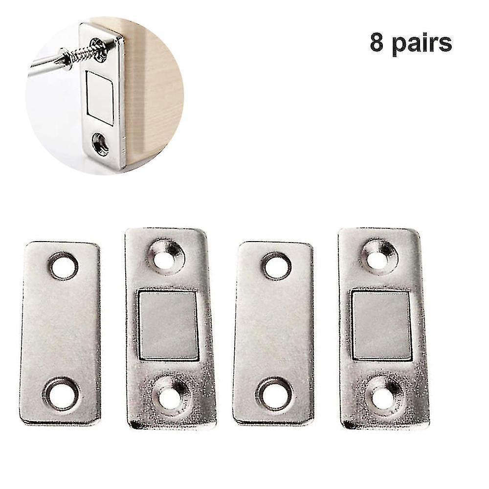 Set Mit 8 Ultradünnen, Unsichtbaren Magnetischen Türstoppern, Magnetischer Verschluss Für Schubladen, Silberfarben.