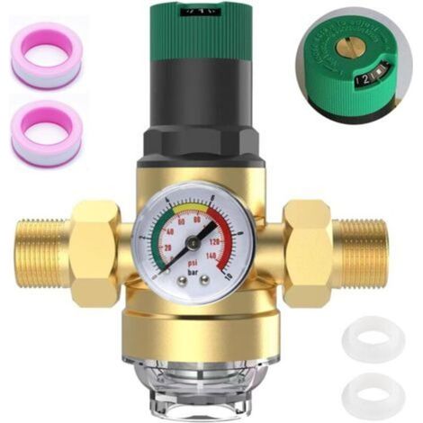 3/4"-wasserdruckminderer, 10-bar-manometer, 40-mikron-sedimentfilter, Messing Und Edelstahl, Max. Temperatur 70 °c